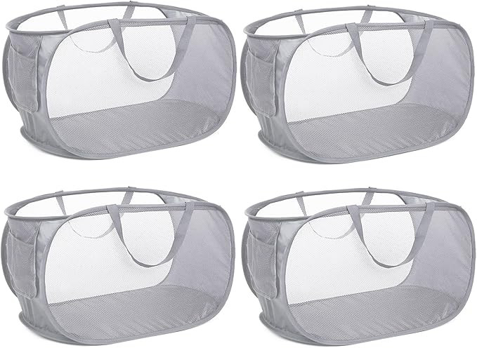4 Pack Collapsible Laundry Baskets, Foldable Laundry Basket with Pocket, Durable Pop Up Hampers, ... | Amazon (US)