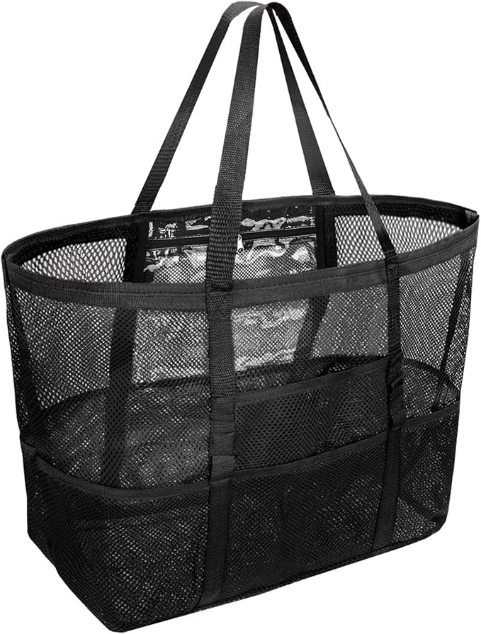 LEASEN Mesh Beach Bag with Top Zipper, Oversize Swim Tote Bag for Beach, Outdoor ＆ Pool | Amazon (US)