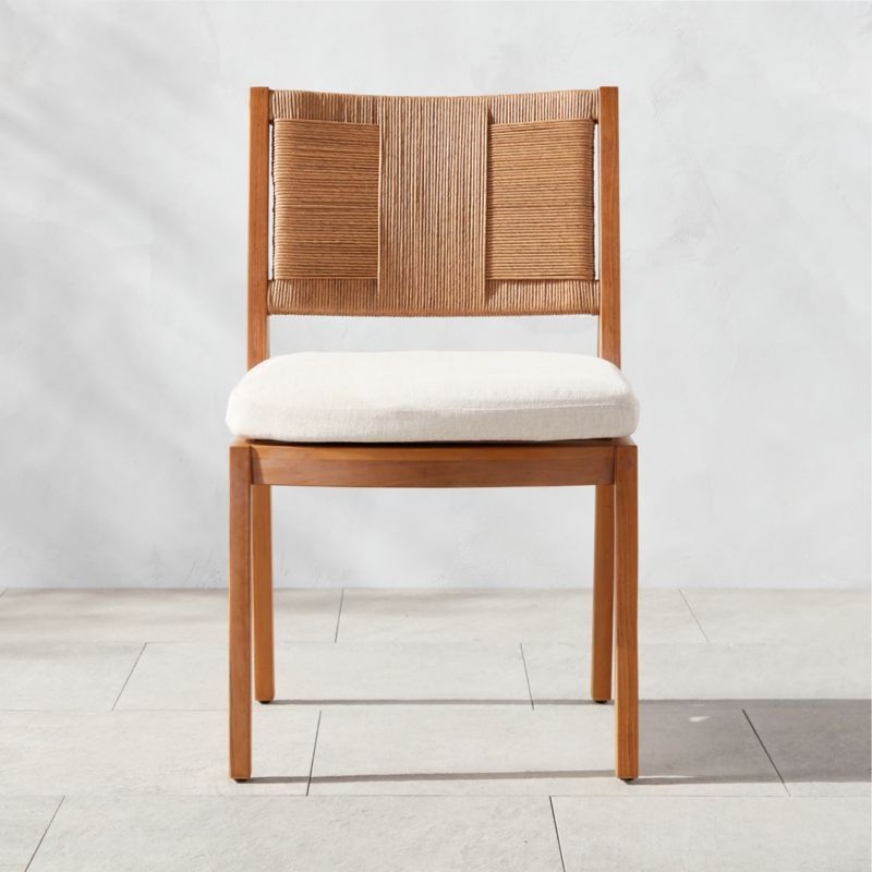 Roc Teak and Rattan Outdoor Dining Chair with Ivory Sunbrella Cushion by Ross Cassidy + Reviews |... | CB2