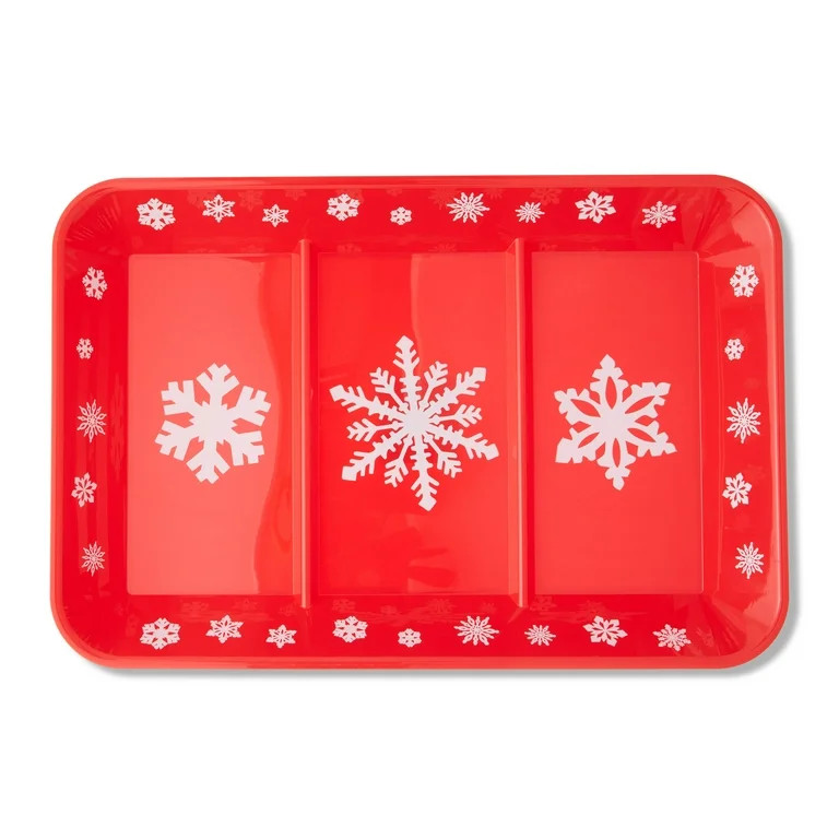 Plastic Divided Serving Tray with Snowflakes, Red, 14" x 9.8" x 2", by Holiday Time | Walmart (US)