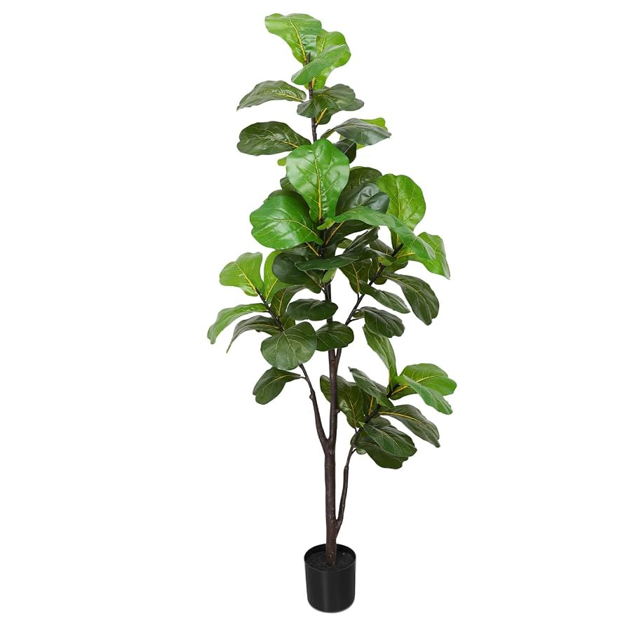 Artificial Fiddle Leaf Fig Tree 6ft, Large Faux Plant Fake Ficus lyrata Silk Trees with Pot for I... | Amazon (US)