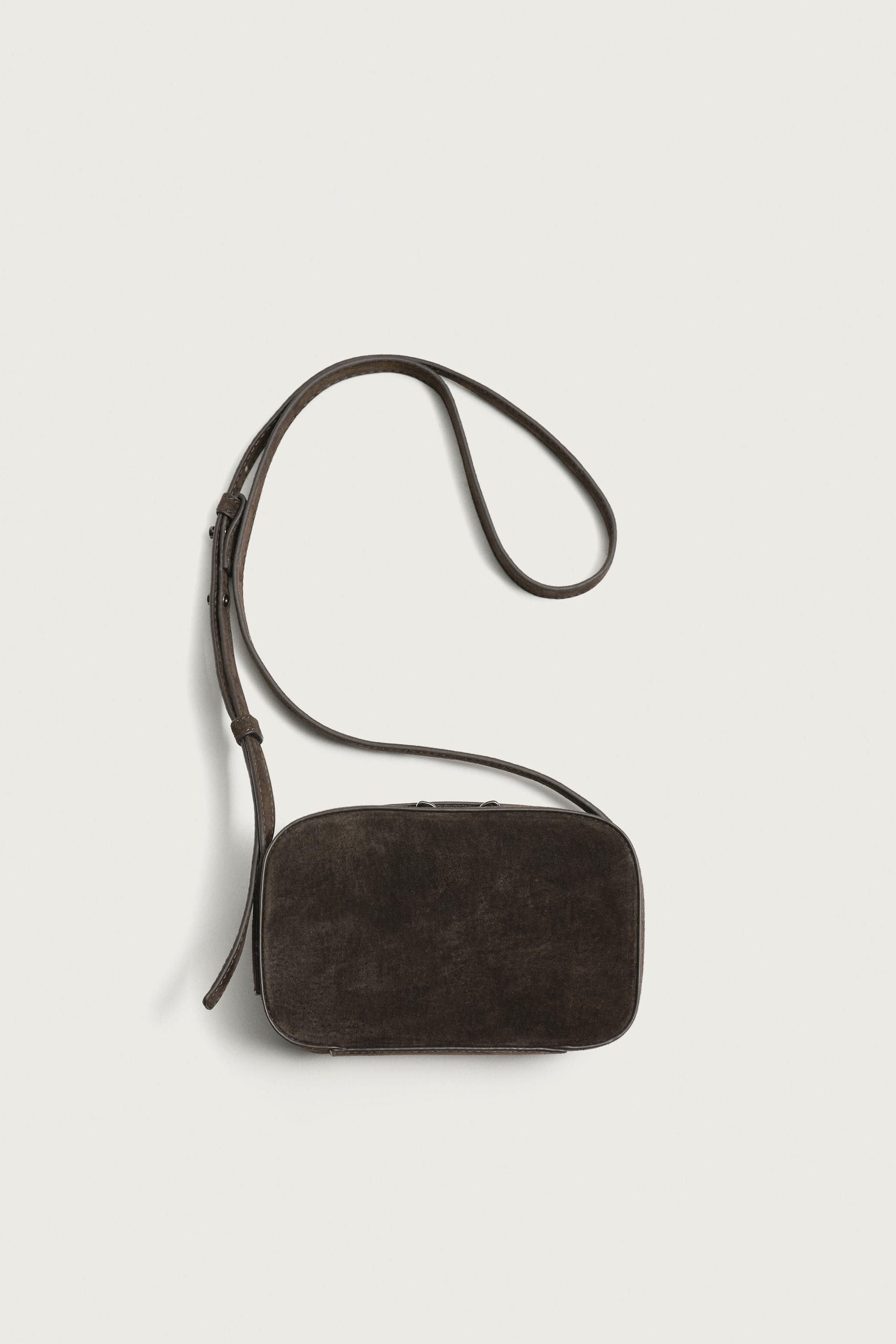 Zara - Leather Crossbody Bag - Khaki Green - One Size Only - Man | Zara US