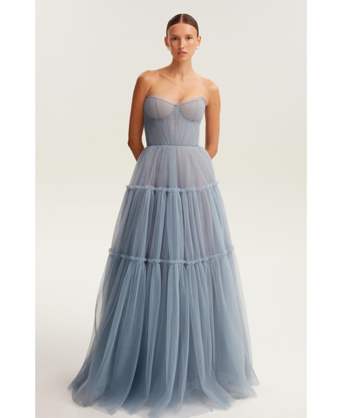 Milla Women's Cloudy Blue Tulle Maxi Dress With Ruffled Skirt - Dark blue | Macy's