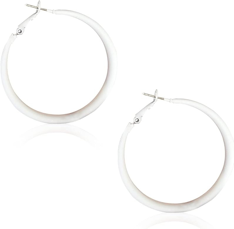 WUWEIJIAJIA 70s 80s Classic Vintage Big Colorful Matte Metal Hoop Earrings Retro Neon Large Earrings | Amazon (US)