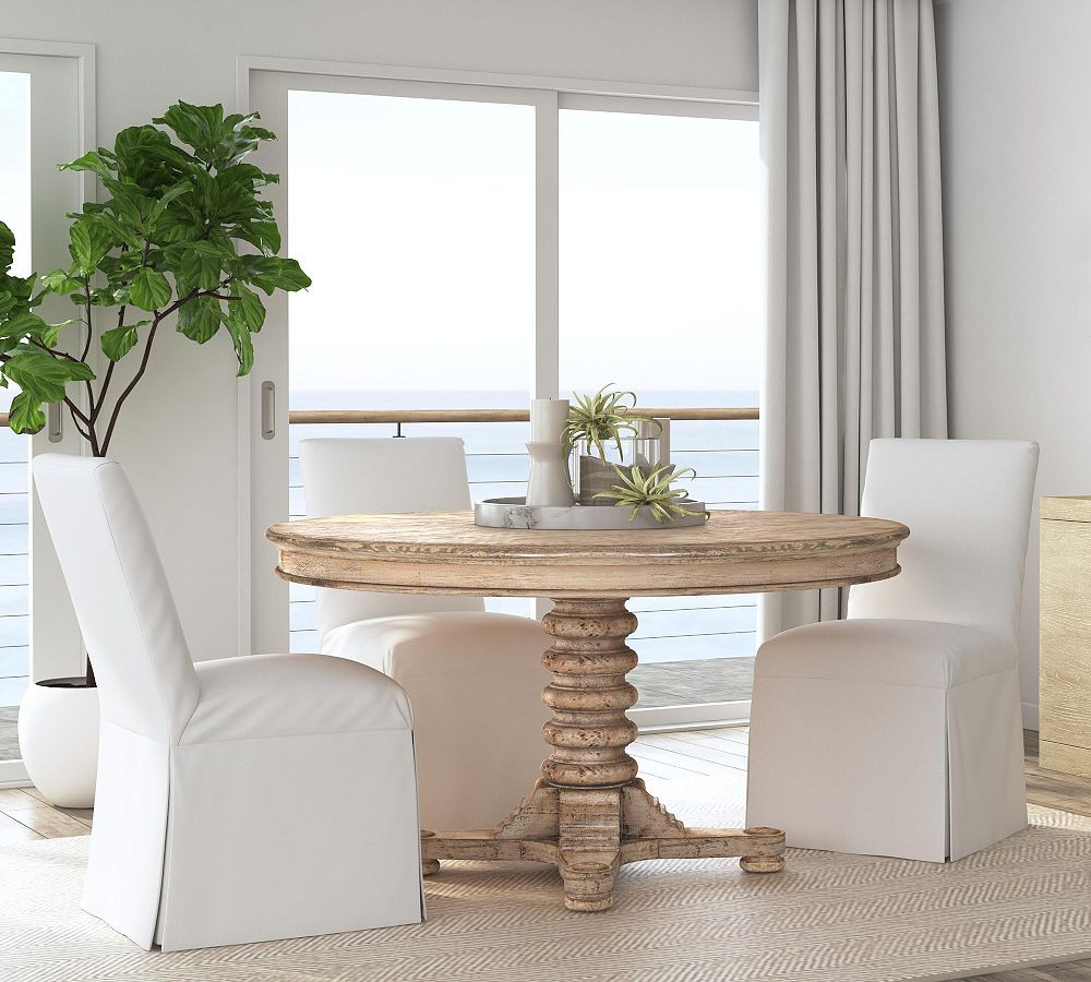 Carter Round Reclaimed Pine Pedestal Dining Table | Pottery Barn (US)