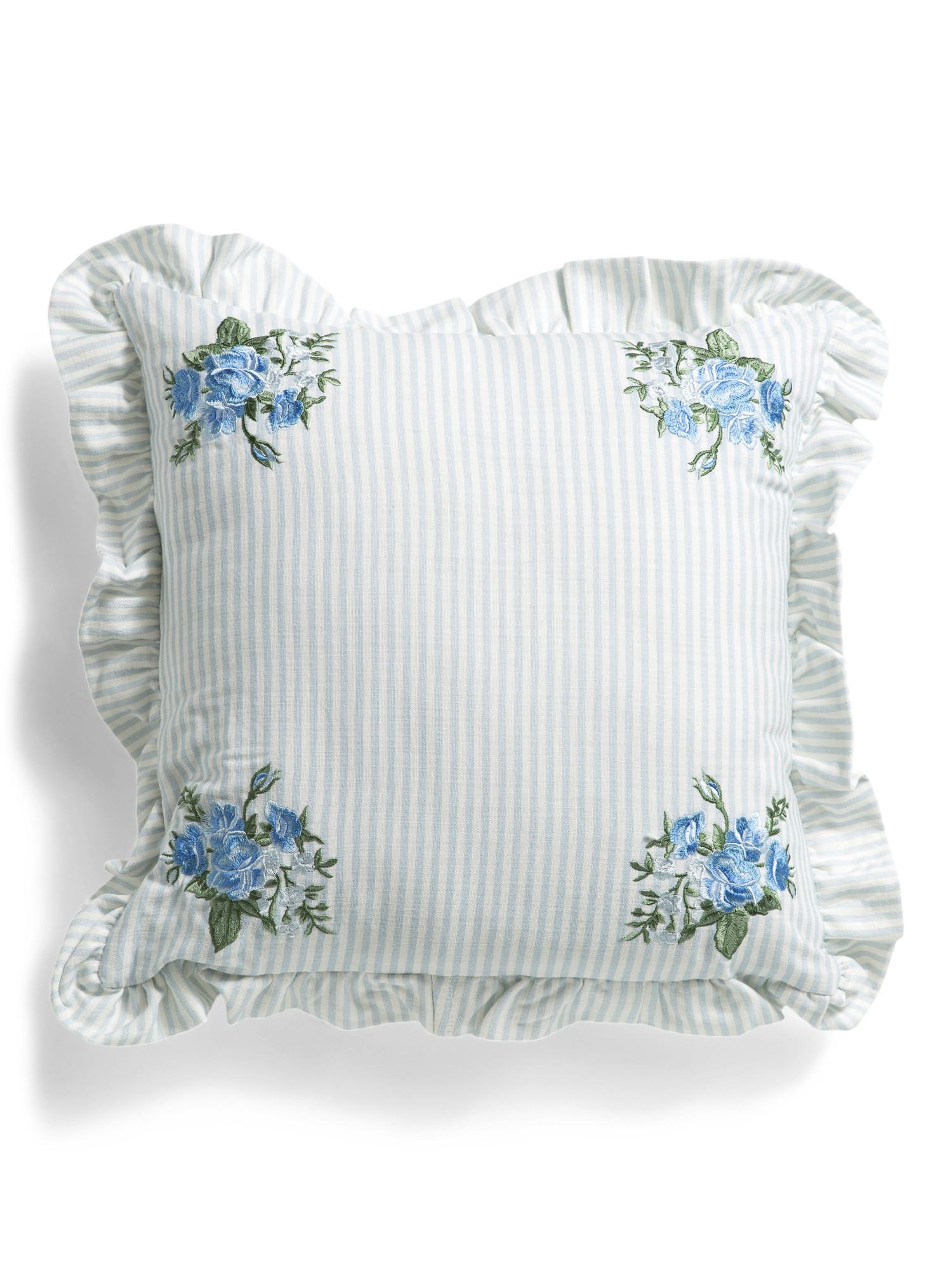 18x18 Stripe Floral Embroidery Ruffle Pillow | TJ Maxx