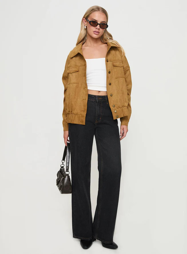 Ristretto Faux Suede Bomber Brown | Princess Polly US