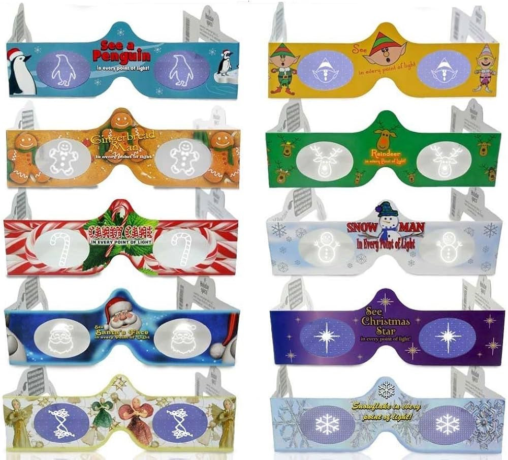 3D Christmas Glasses - 10 Pack Holiday Specs - Hologram Holiday Images | Amazon (US)