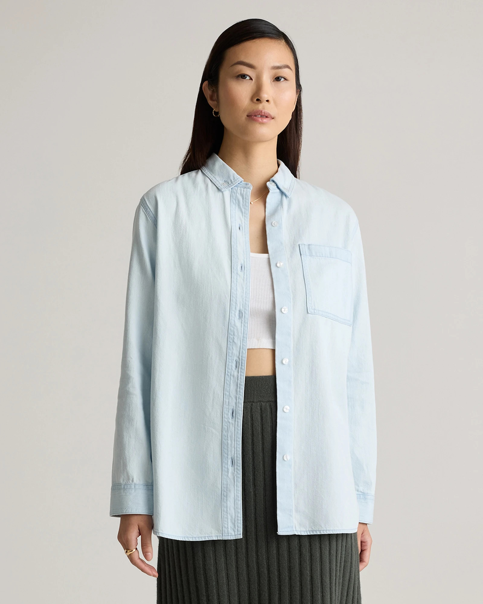 Distressed Denim Oversized Shirt in Blue | Quince