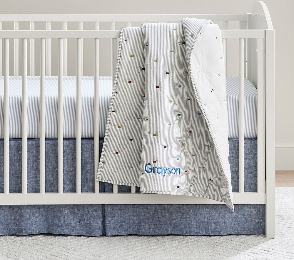 Embroidered Striped Baby Quilt | Pottery Barn Kids