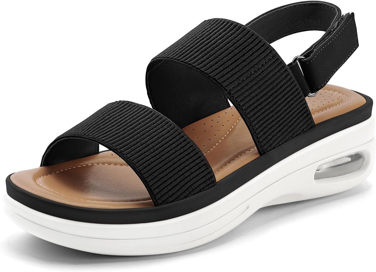mysoft Women's Walking Sandals Comfortable Air Cushion Knit Elastic Ankle Strap Open Toe Platform... | Amazon (US)