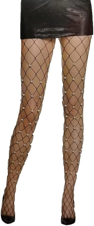 Damen-Strumpfhose, Fantasie, breites Netzgewebe, mit Perlen, Perlmutt, Dessous, Einheitsgröße, ... | Amazon (DE)