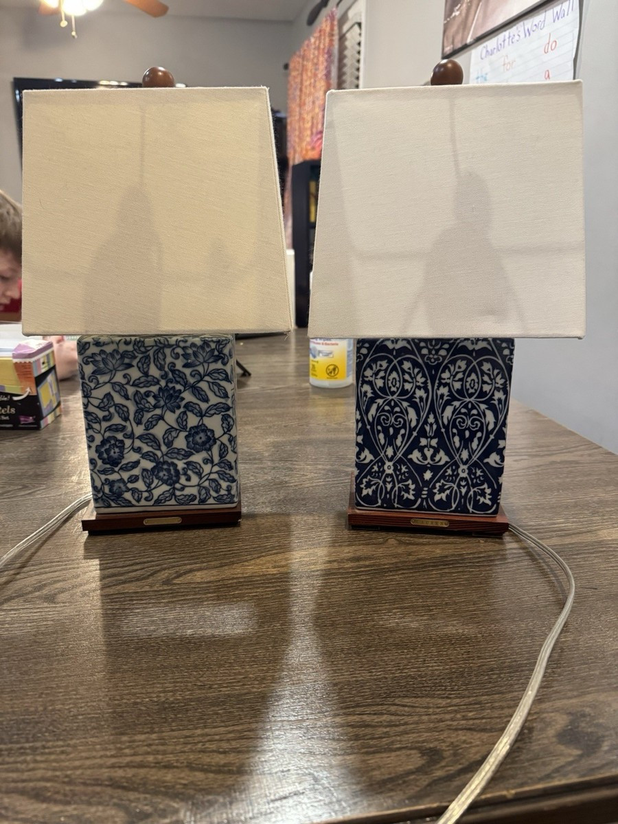 Ralph Lauren Porcelain Table Lamp Pair Blue and White Floral | eBay US