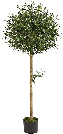 Nearly Natural 5’ Olive Topiary Tree Artificial Plant, Green | Amazon (US)
