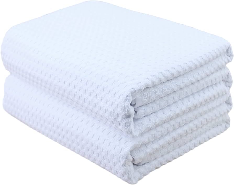POLYTE Microfiber Oversize Quick Dry Lint Free Bath Towel, 60 x 30 in, Set of 2 (White, Waffle We... | Amazon (US)