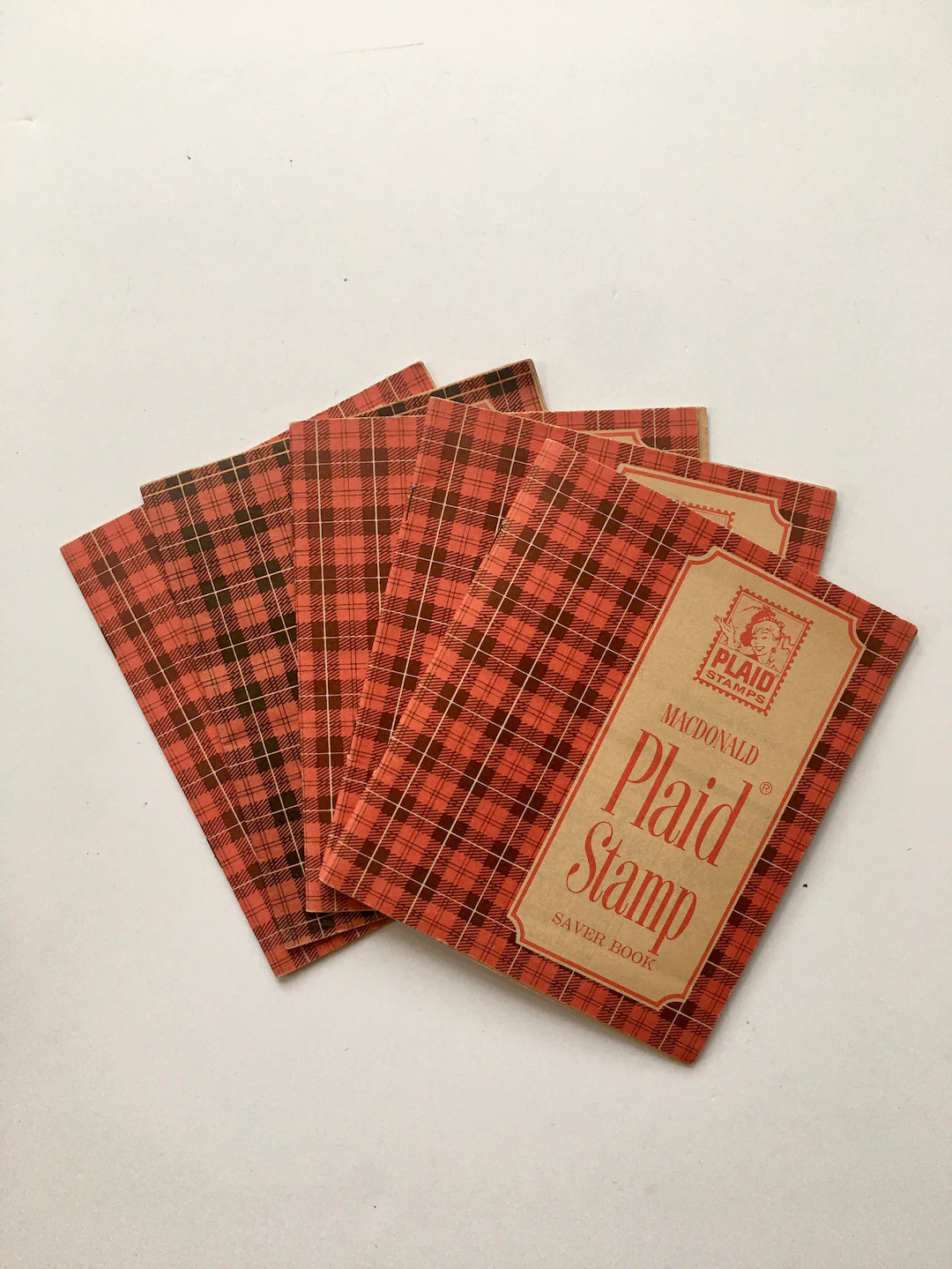 Vintage Plaid stamps empty books set of 5 Mac Donald’s orange plaid trading stamps mixed media ... | Etsy (US)