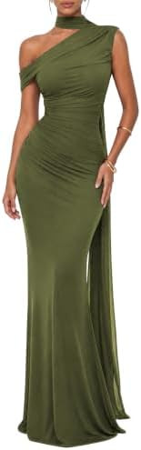 Isolde Women's One Shoulder Mesh Ribbon Ruched Formal Maxi Dress | Amazon (US)