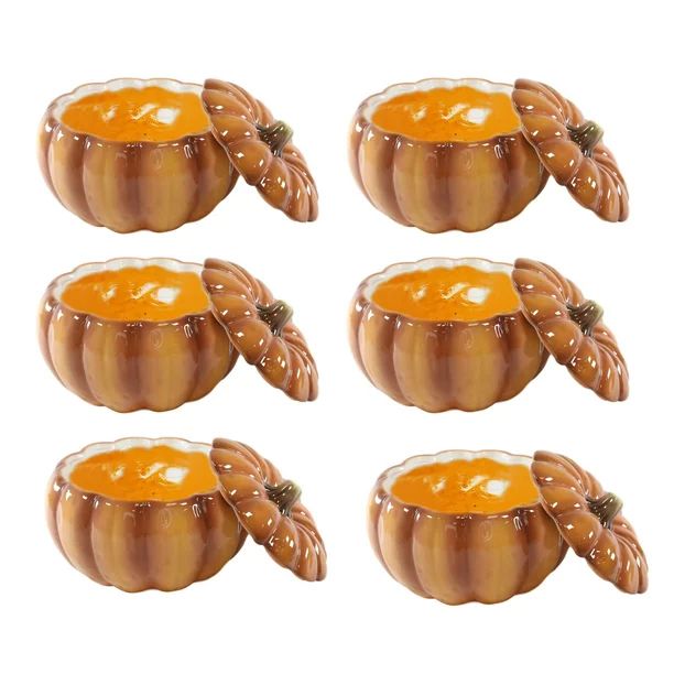 Home And Kitchen Orange Ceramic Pumpkin Soup Or Dessert Bowl With Lid Set of 6 - Walmart.com | Walmart (US)