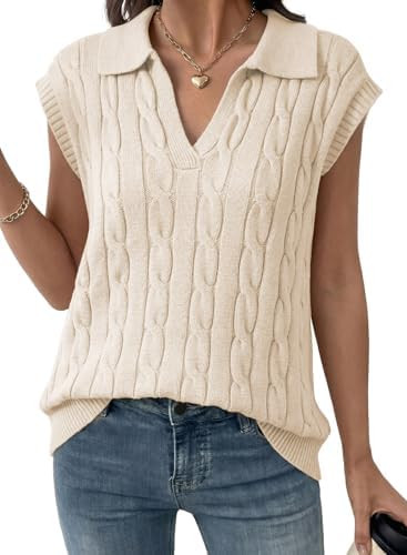 Dokotoo V-Neck Lapel Collar Cable Knit Vest Top for Women - Spring Outfits 2025 | Amazon (US)