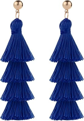 BaubleStar Tassel Earrings Handmade Tiered Thread Tassel Dangle Earrings, Multi Colors | Amazon (US)