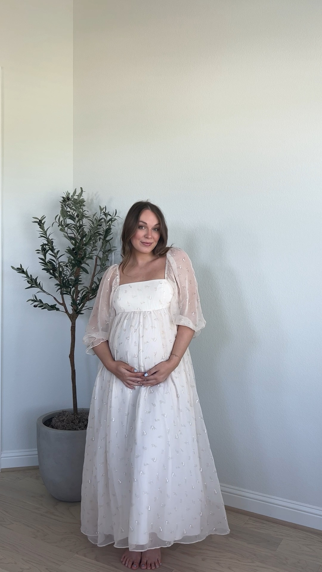 Baby shower dress 🥹🤍 wearing a size medium! 
.
.
.
maternity, maternity photos dress, bump friendly dress, baby shower dress, floral dress, spring dress. 

#LTKstyletip #LTKbump #LTKVideo