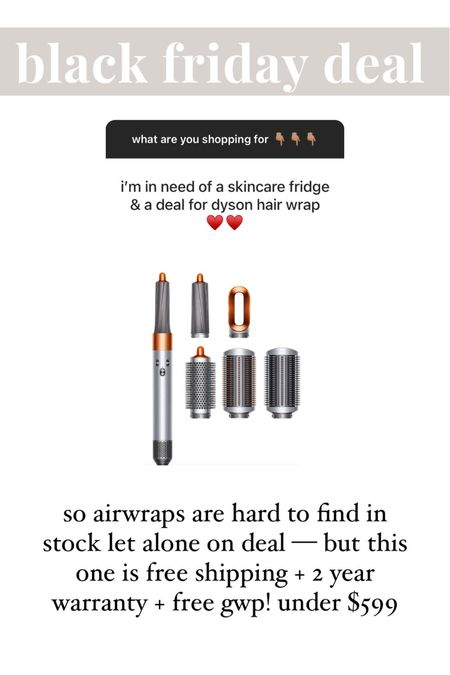 Dyson air wrap with free shipping + 2 year warranty + free gwp 

// gift ideas, gifts for her, Dyson, Dyson air wrap, hair accessories 

#LTKCyberweek #LTKHoliday #LTKGiftGuide