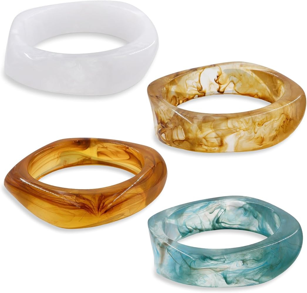 4PCS Chunky Acrylic Bangle Bracelets for Women, Colorful Bold Statement Resin Bangles Bracelet, T... | Amazon (US)