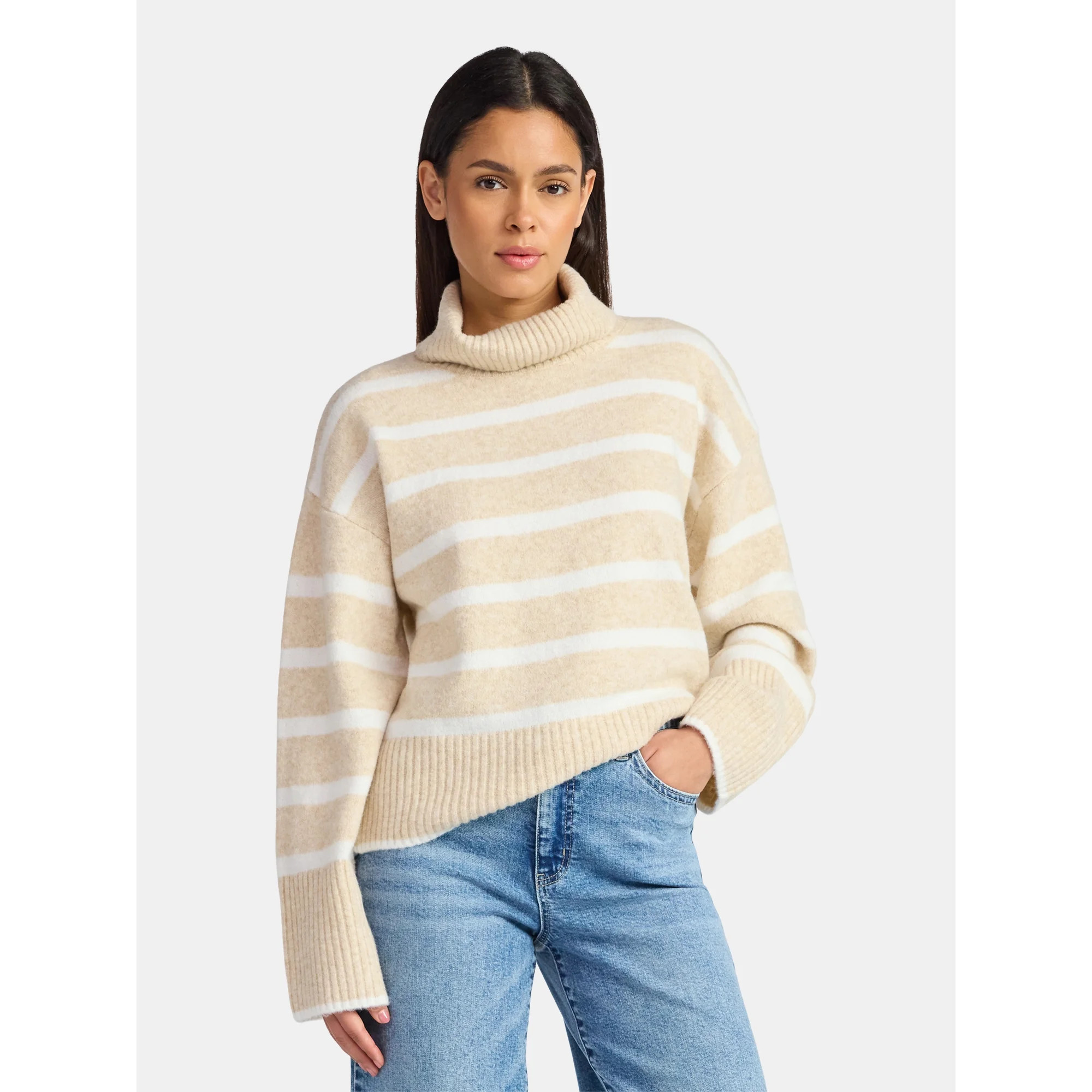 Time and Tru Women's Chunky Turtleneck Pullover Sweater with Long Sleeves, Mid-weight, Sizes XS-X... | Walmart (US)