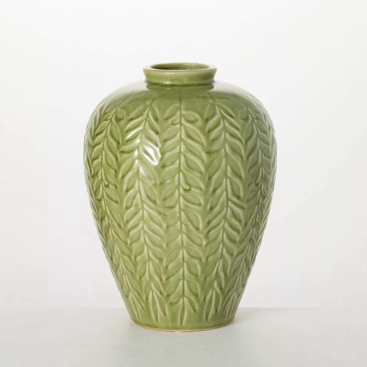 Sullivans 11" Embossed Leaf Green Vase, Ceramic | Target