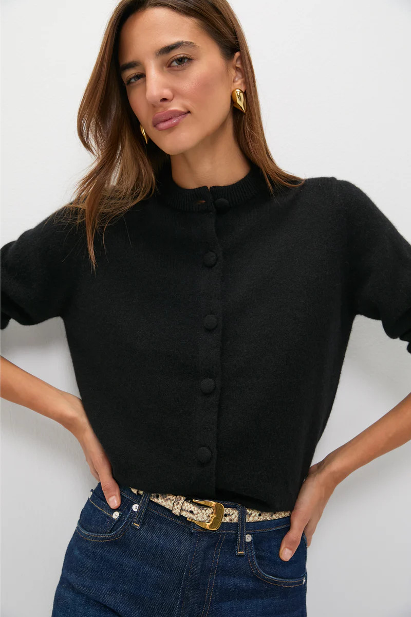 Black Cashmere Covered Button Quinn Cardigan | Tuckernuck (US)