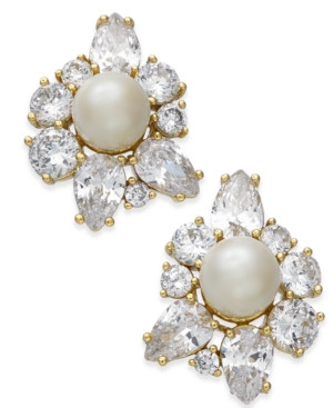 kate spade new york Gold-Tone Crystal & Imitation Pearl Stud Earrings | Macys (US)