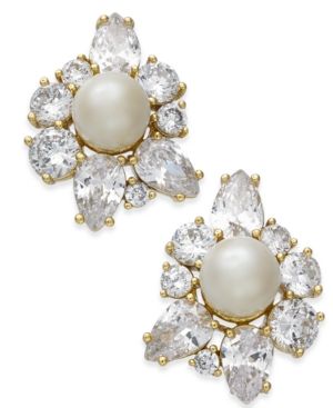 kate spade new york Gold-Tone Crystal & Imitation Pearl Stud Earrings | Macys (US)