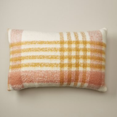 BRUSHED BOUCLE STEWART PLAID PILLOW COVER CAFÉ CRÈME, 16" X 24" | Indigo (CA)