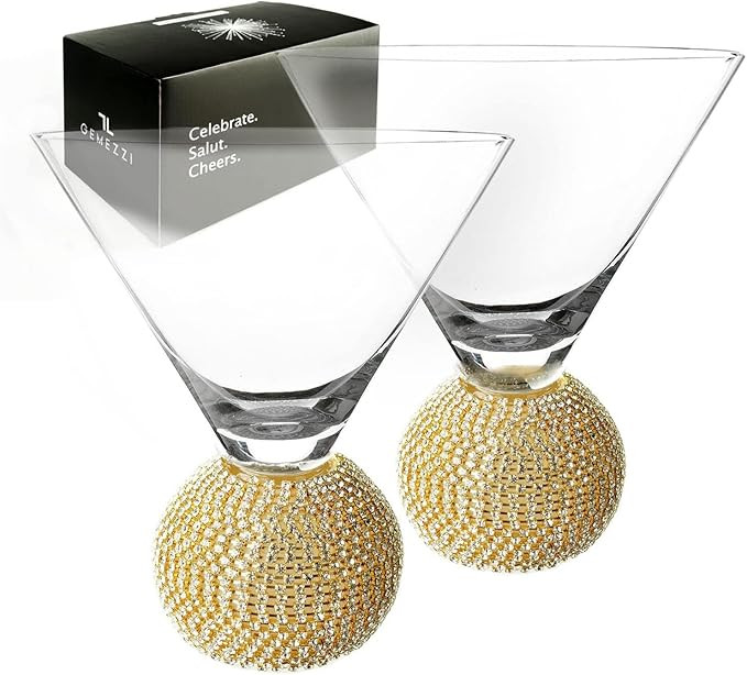 GEMELLO Gemezzi Stemless Martini Glasses Set of 2, Gold Stemless Cocktail Glass, Crystal Ball Bas... | Amazon (US)