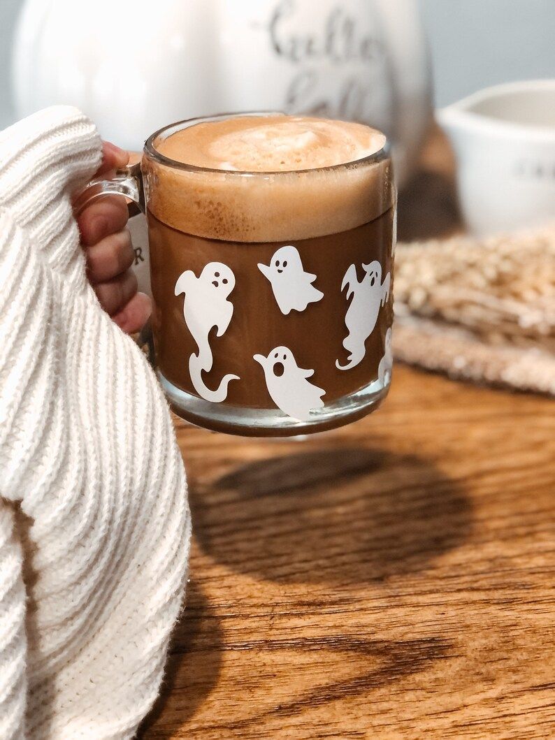 Ghost Mug, Halloween Mug, Spooky Coffee Mug, Cute Ghost, Glass 13oz Mug, Halloween Gift, Autumn M... | Etsy (US)