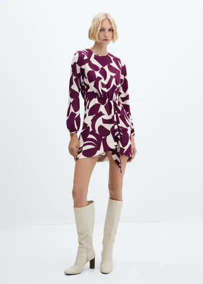 MANGO - Printed bow dress burgundy - 0 - Women | MANGO (US)