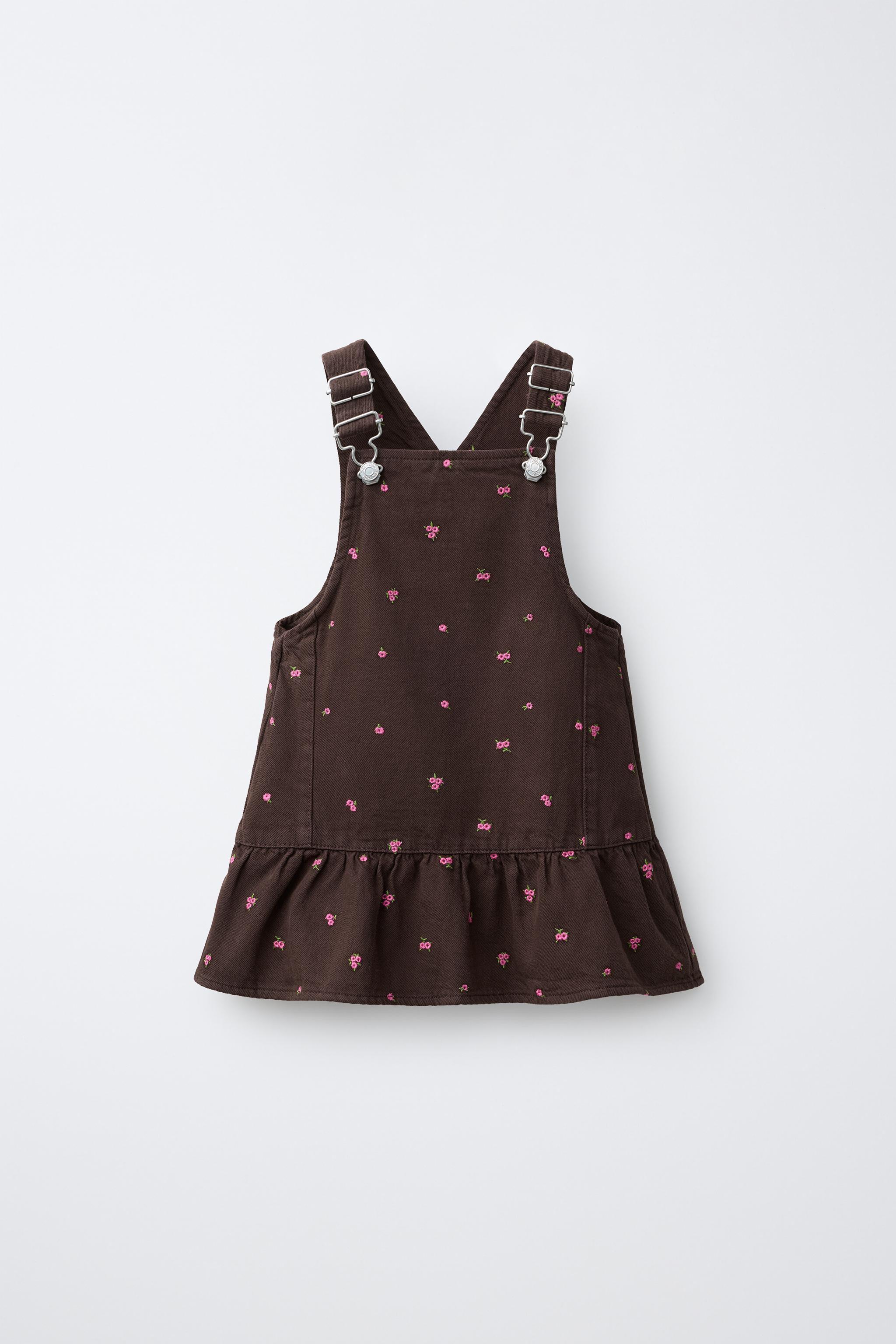 EMBROIDERED FLOWER TWILL PINAFORE | Zara US
