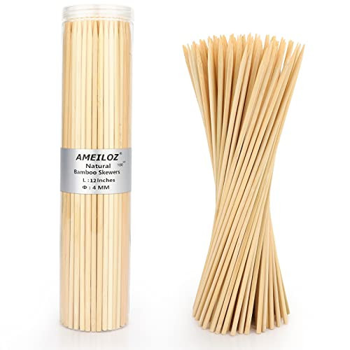 12" Natural Bamboo Wood Barbecue Skewers for Kabob, Appetizer, Fruit, Sausage, Chocolate Fountain, Wooden BBQ Kebob Skewer Stick, Organic Food Sticks for Grilling, Kitchen (Φ=4mm Thick, 100PCS) | Amazon (US)