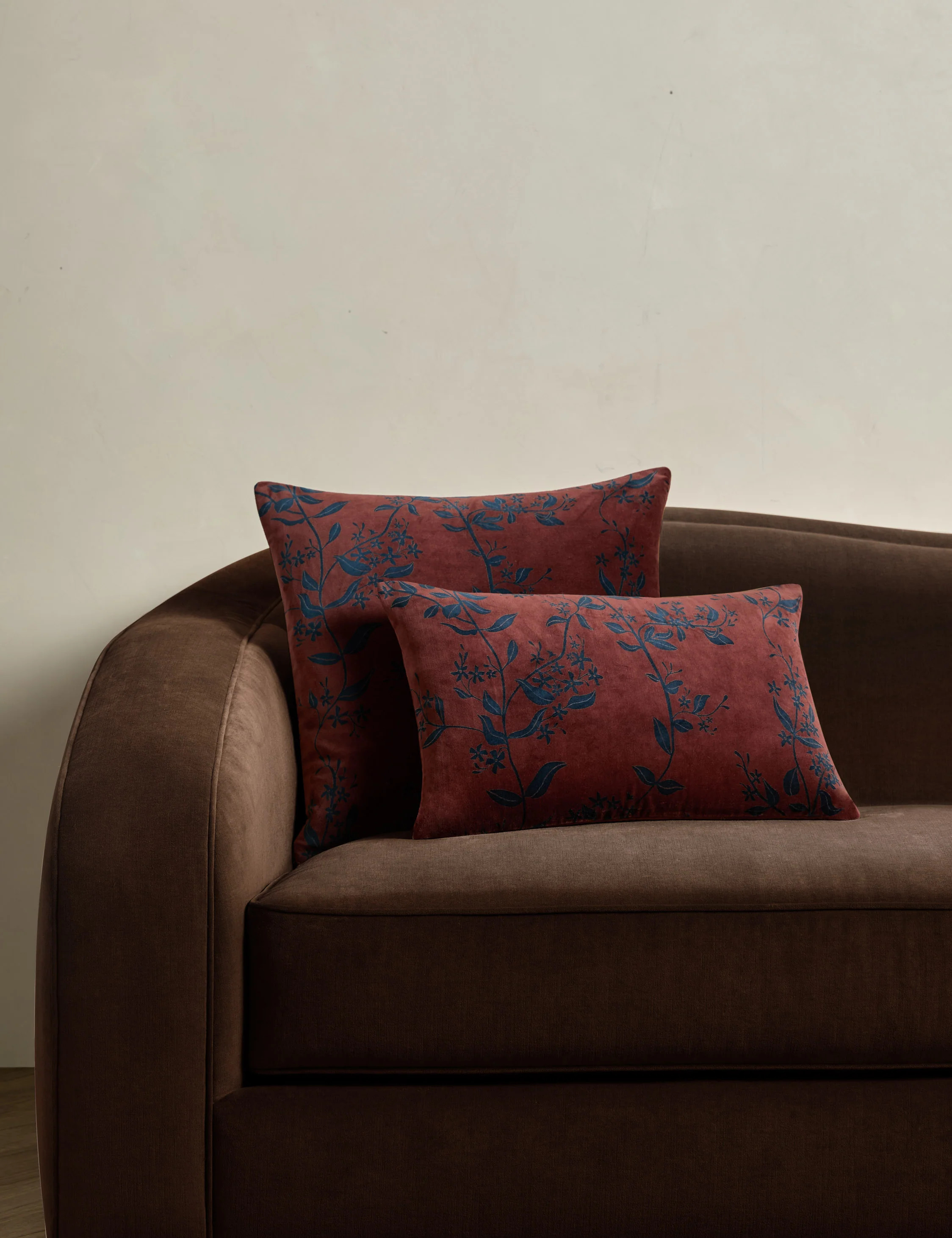 Carmine velvet pillow in sangria