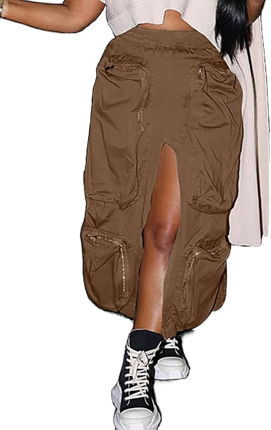Cargo Skirt Women Camouflage Maxi Skirts Button High Waist Front Split Loose Casual Y2K Long Skir... | Amazon (US)