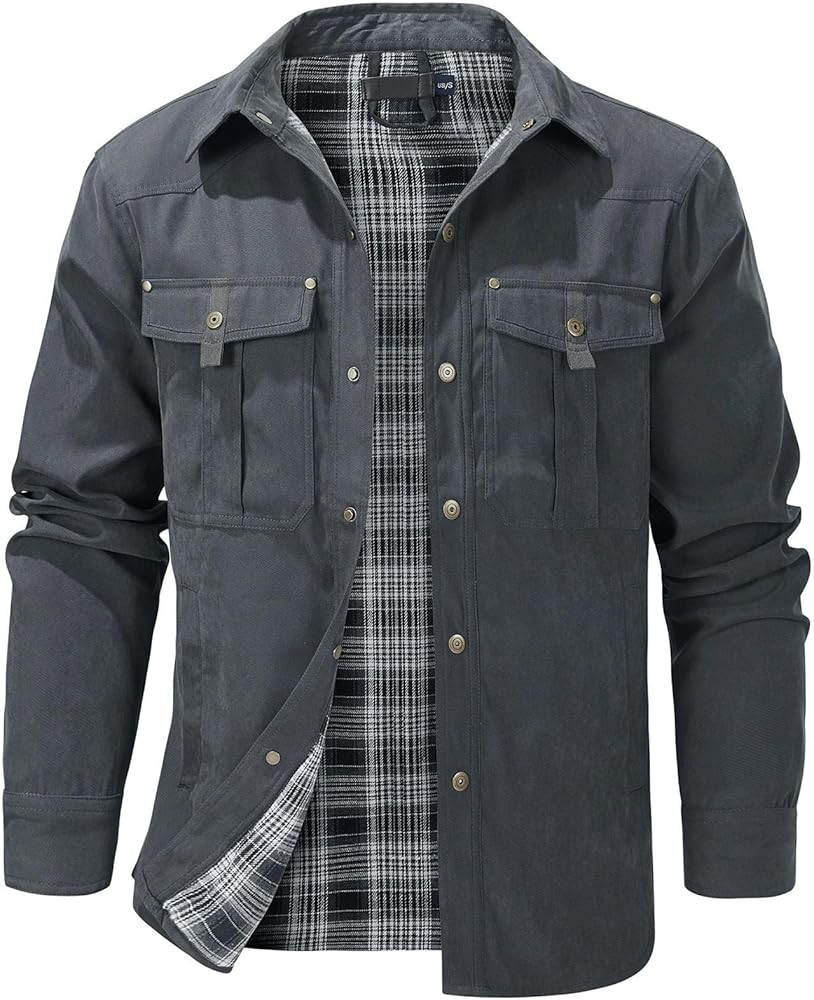 Flygo Mens Flannel Lined Shirt Jacket Lightweight Snap Button Western Jacket Rugged Outdoor Cowbo... | Amazon (US)