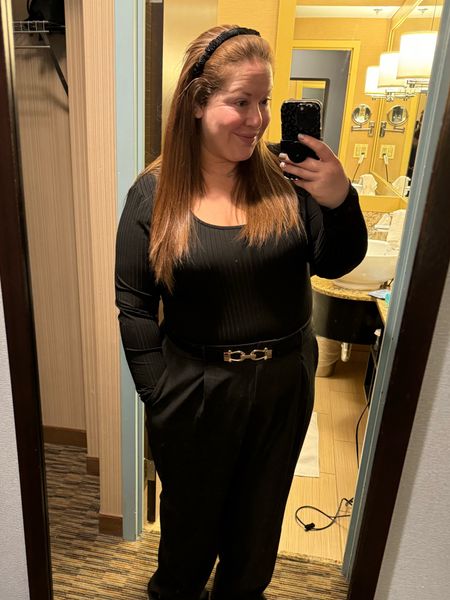 Work conference day 3 - I love that these pants have elastic in the back. They’re so comfortable. They do run a little long (I’m 5’4” and they definitely run long on me).

#LTKtravel #LTKworkwear #LTKstyletip