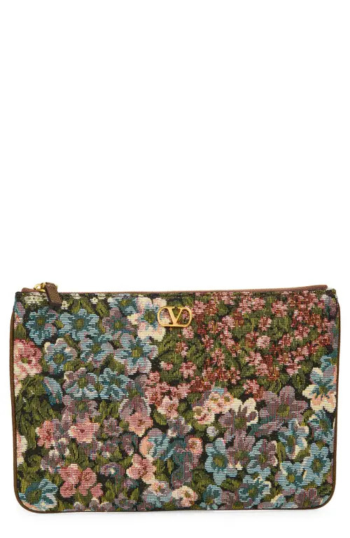 Valentino Garavani Medium VLOGO Floral Jacquard Pouch in Brown Multi at Nordstrom | Nordstrom