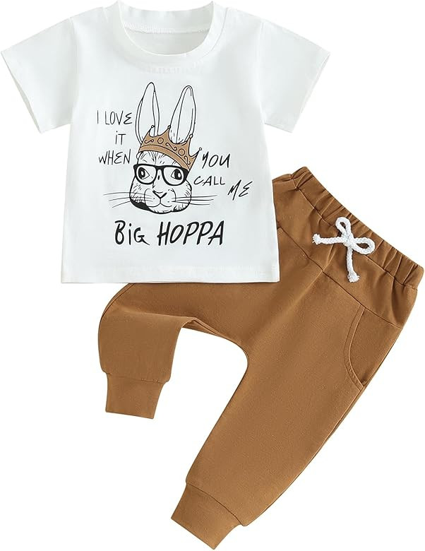 My First Easter Toddler Baby Boy Outfit Crewneck Short Sleeve T-Shirt Top Pants Newborn Infant Su... | Amazon (US)