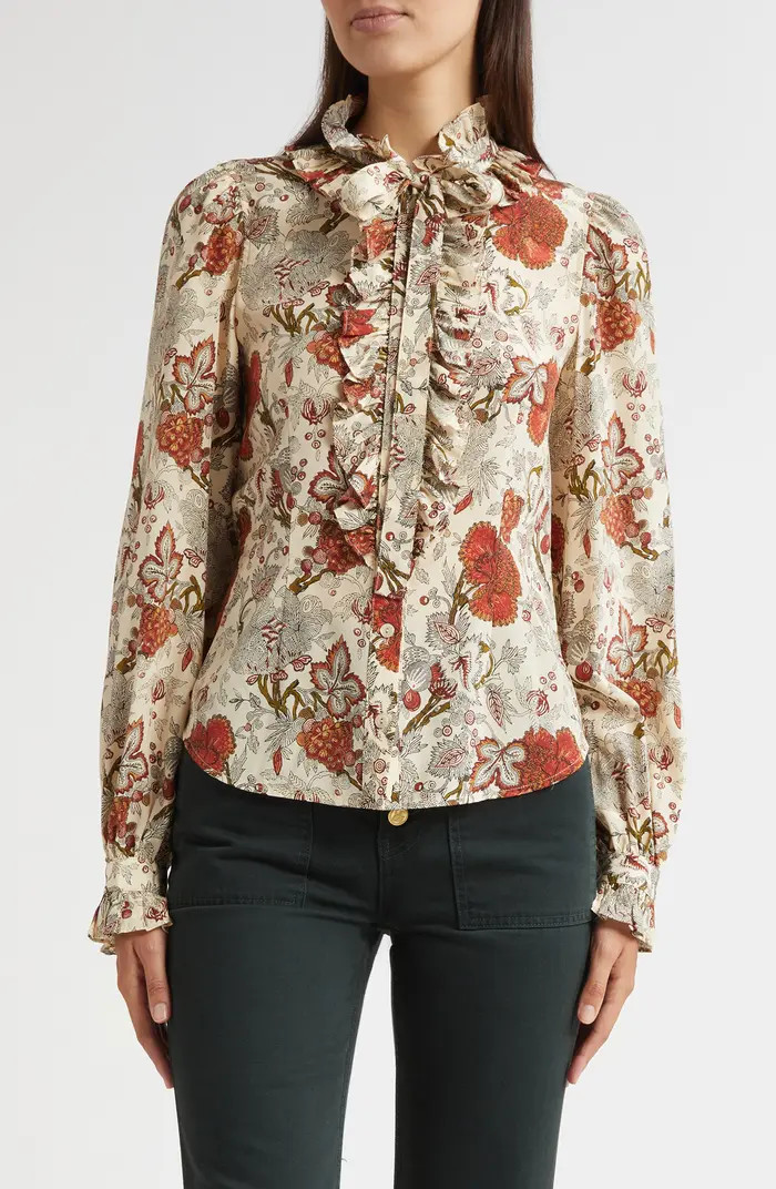 Catroux Ruffle Silk Button-Up Shirt | Nordstrom