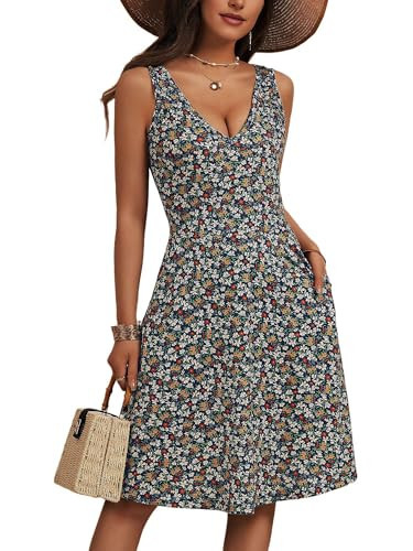 HUHOT Summer Dresses Sleeveless Midi Party Black Casual Dress forWomen Sundress with Pockets Sun Dresses for Women 2025 | Amazon (US)