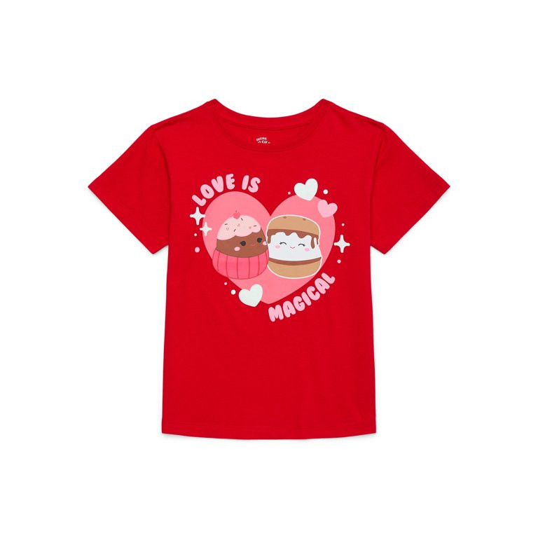 Squishmallow Love is Magical Girls Valentine's Day Short Sleeve Graphic Tee, Sizes 4-16 - Walmart... | Walmart (US)