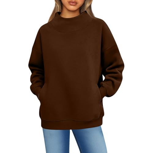 ZGHQHCDRH Mock Turtleneck Sweatshirt Women Oversized Crewneck Long Sleeve Cute Funnel Neck Scuba Coffee Sweatshirts Pullover Fall Fashion 2025 Trendy Tops M | Amazon (US)