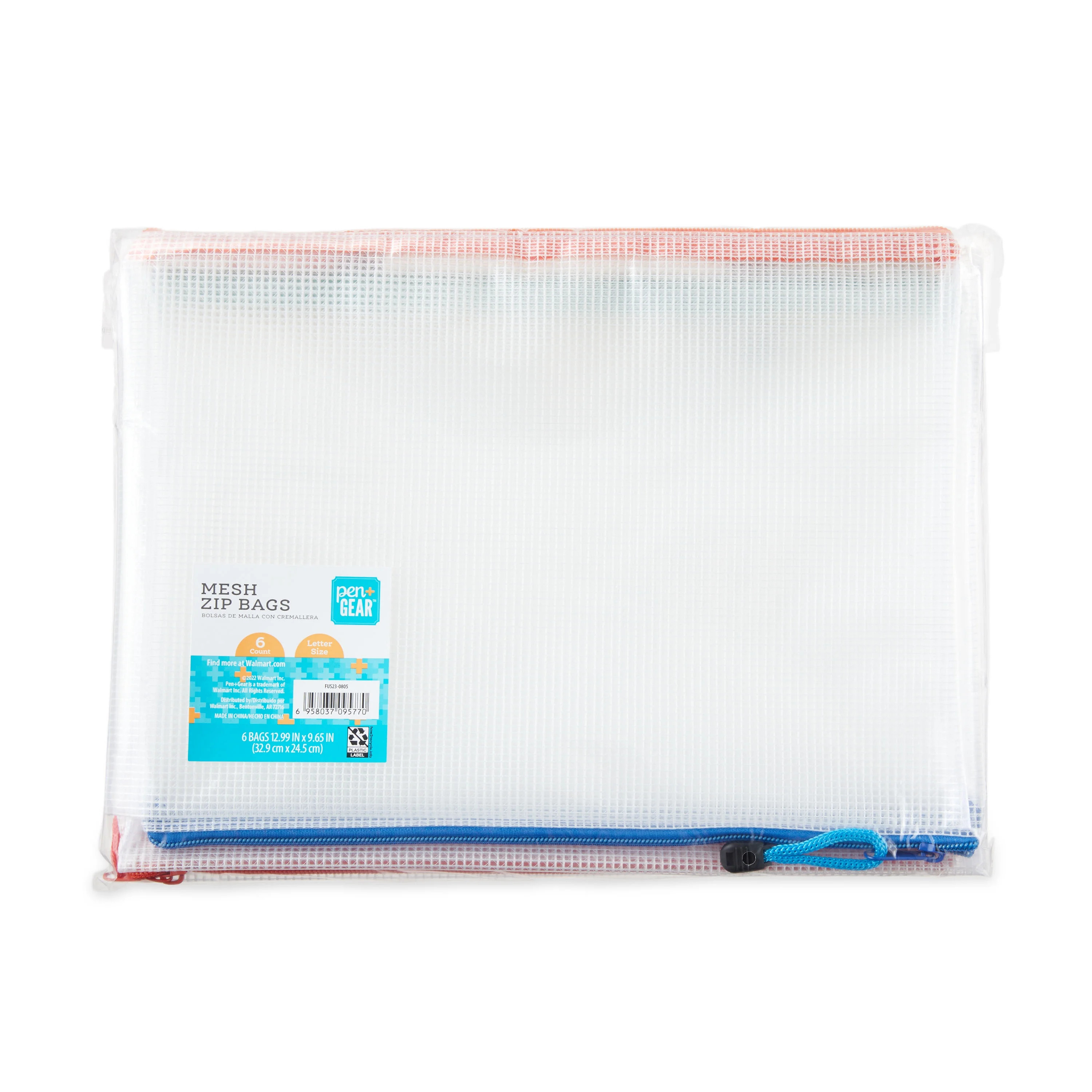 Pen+Gear Letter Size Mesh Zipper Bags, Soft EVA Material, Clear Pocket Folders, 6 Count | Walmart (US)