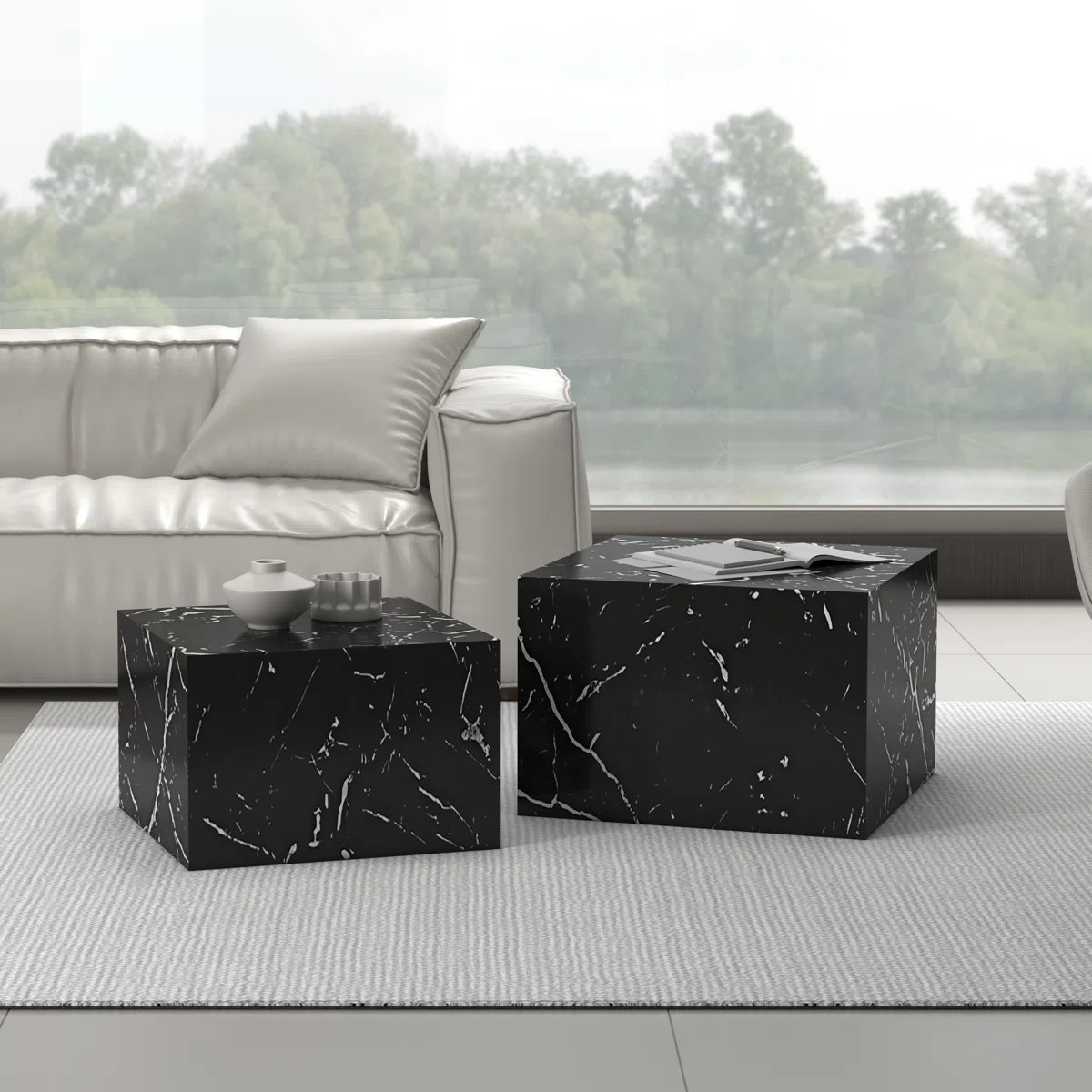 Faux Marble Nesting Coffee Tables - Set of 2 Modern Square Side Tables for Living Room, No Assemb... | Wayfair North America